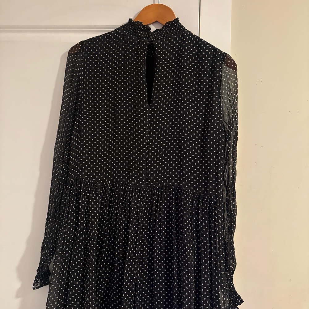 Sezane Black and White Dotted Long Sleeve Dress